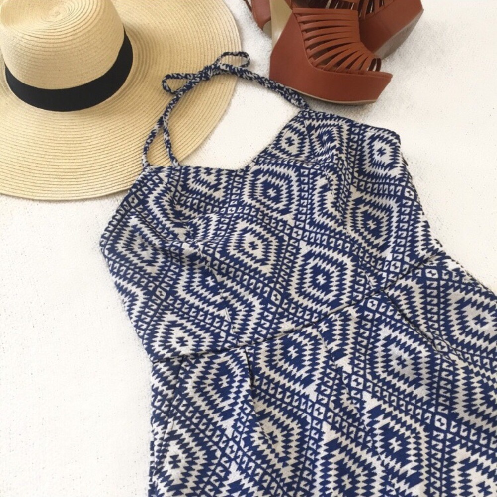 Jack BB Dakota Blue White Printed Halter Romper